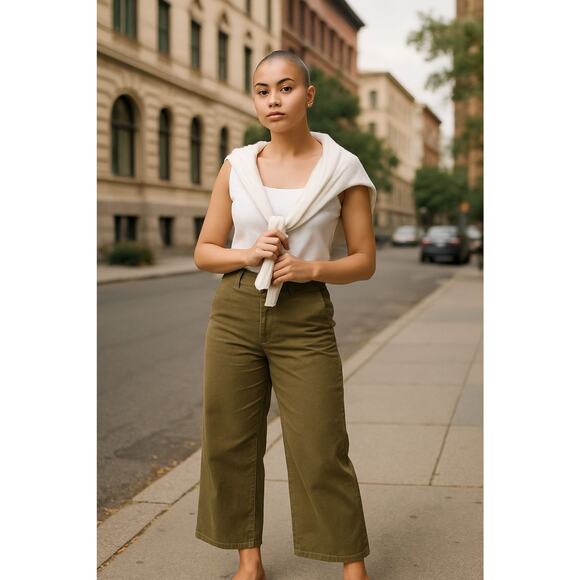 Banana Republic Wide Leg High Rise Brown Pull On Crop Pants Size 12 Petite - Picture 1 of 7